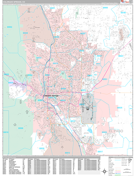 Colorado Springs City Wall Map Premium Style